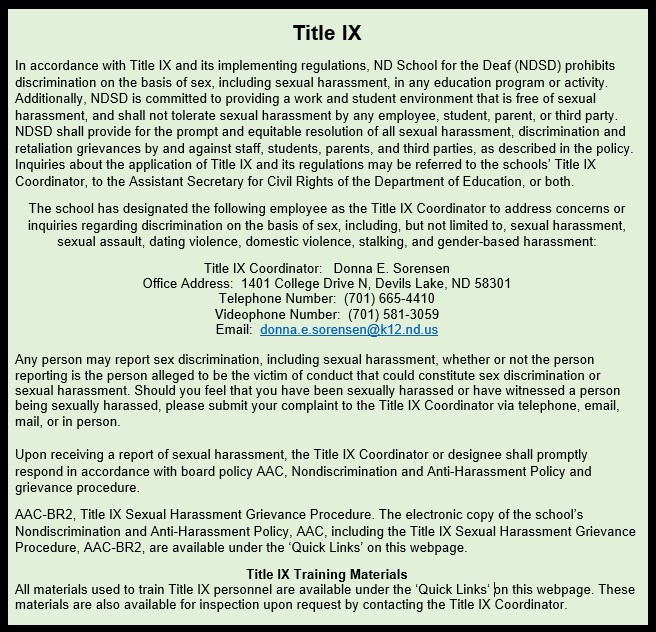 Title IX Explanation and Contact Info