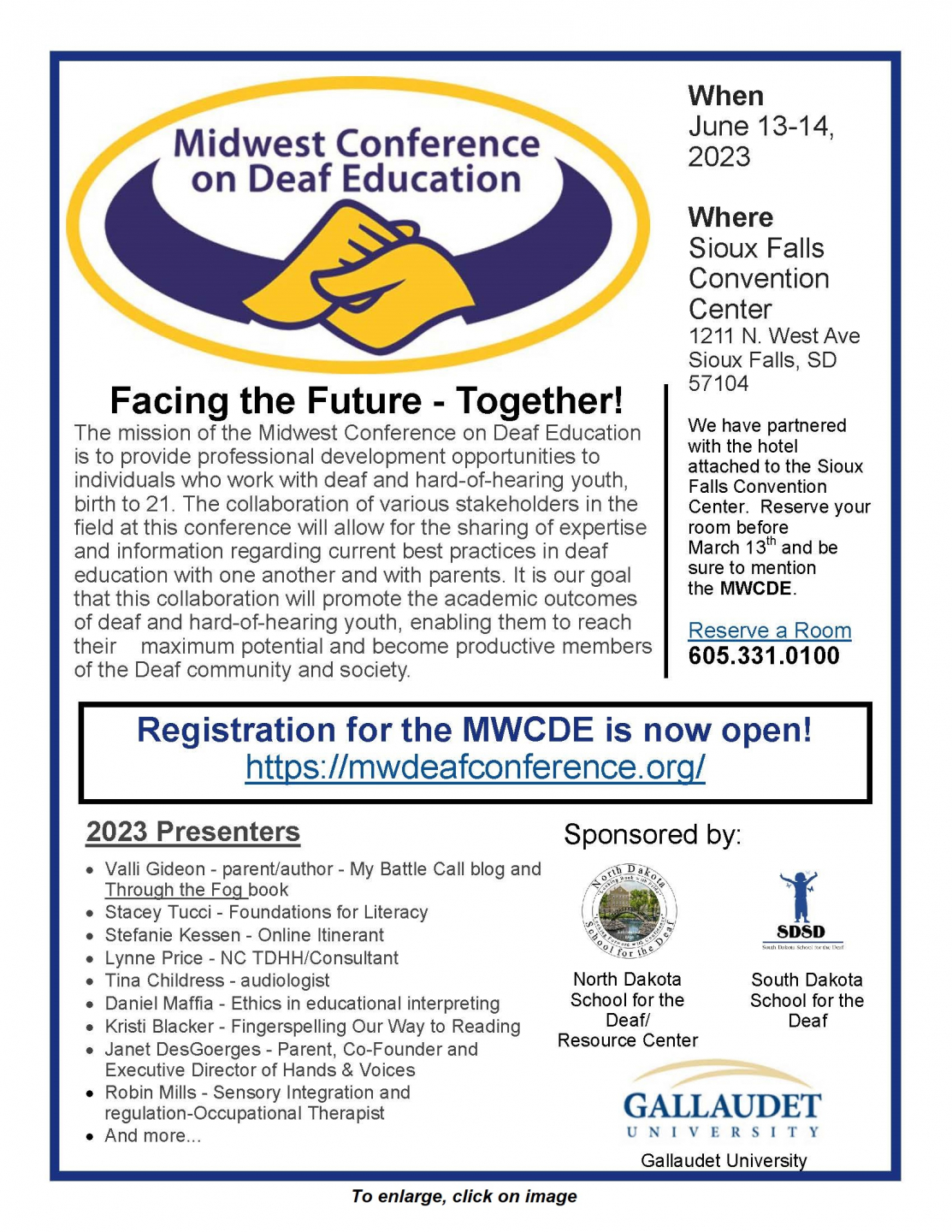 Midwest Conference Deaf Education flyer announcing 2023 Summer Conference